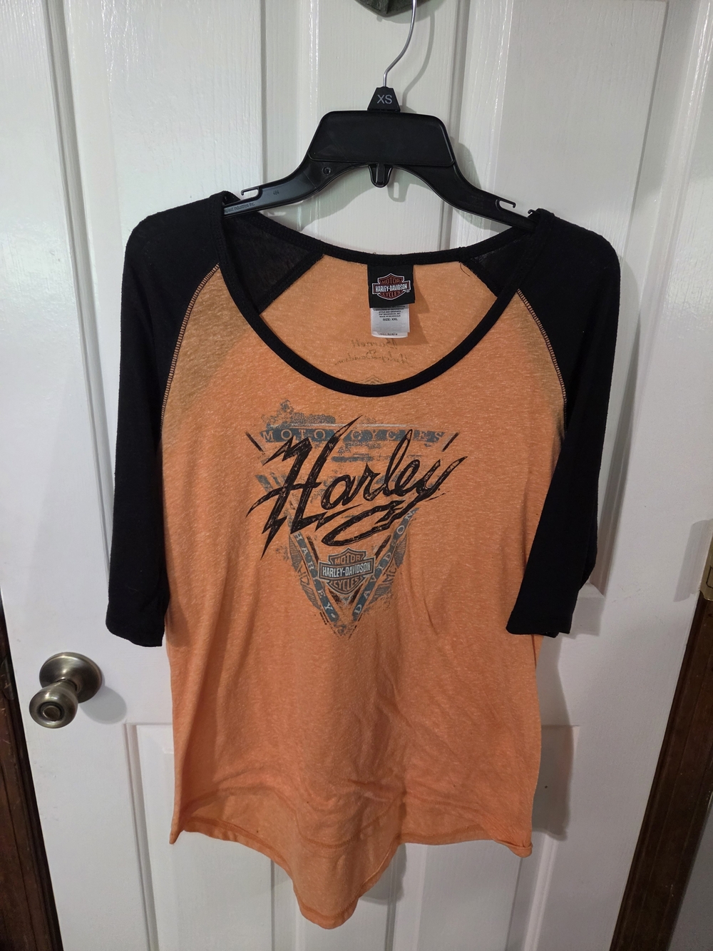Harley-Davidson Orange and Black Raglan Short Sleeve Tee